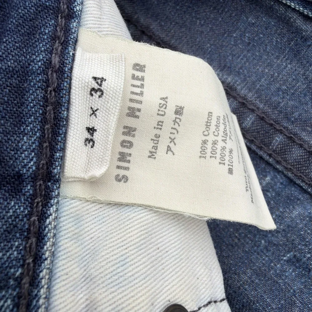 Simon Miller Jeans Mens 34x34 Blue Selvedge Gunnison 001 Narrow Made in USA